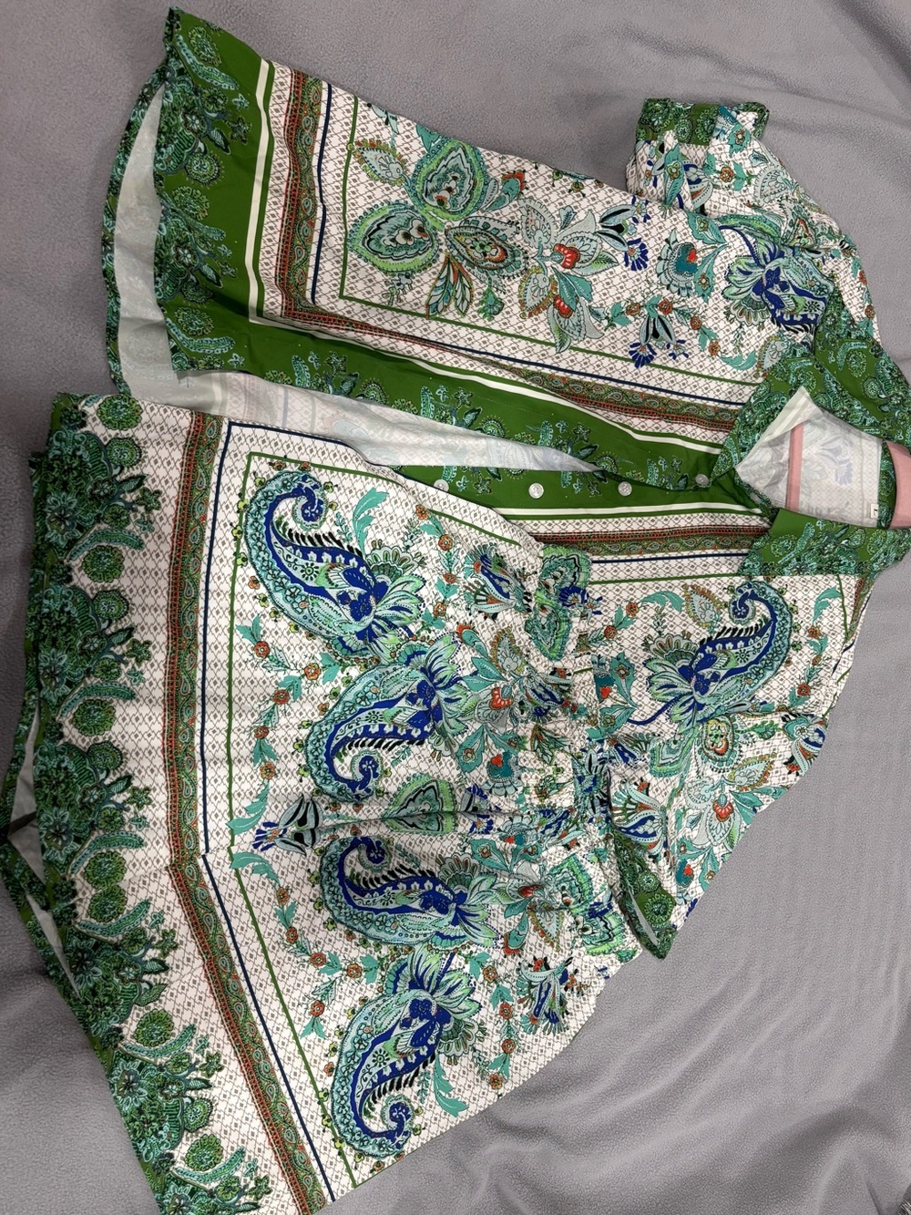 SHEIN Green and Blue Floral Paisley Top